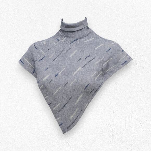 Y2K Gray Fuzzy Acrylic Poncho Cowl Neck 2000 Boho Abstract Dash Pattern One Size - Picture 1 of 8